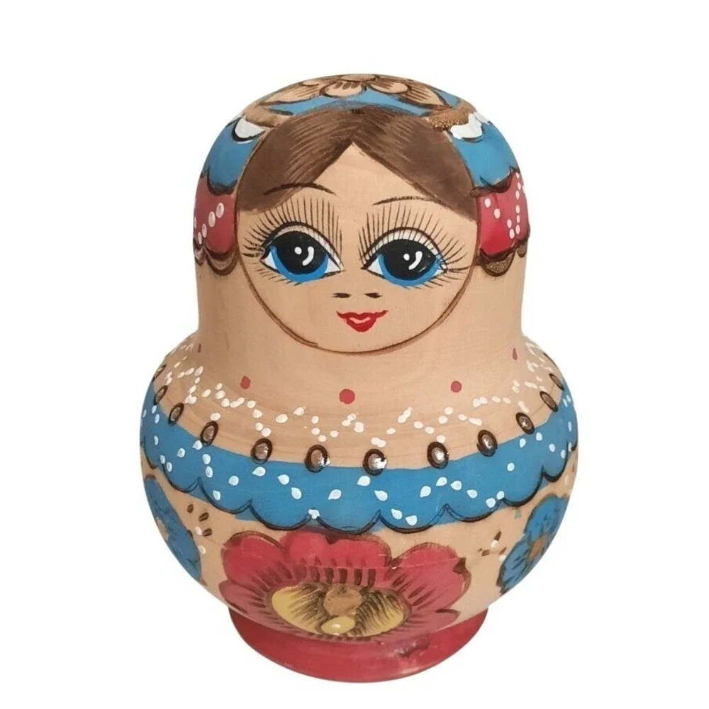 Vintage Russian Nesting Dolls Matryoshka Hand Painted Wood 8 Piece Set Floral